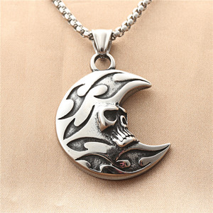 Pendentif lune en acier inoxydable, collier unisexe, style rétro punk, design géométrique 190204 - Product Image 1