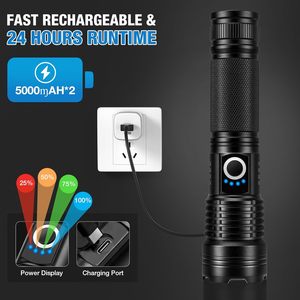 XHP70 Tactical <b>Flashlight</b> Aluminum Alloy IP67 Waterproof Zoomable Adjustable Focus 500-600M Beam Distance USB Rechargeable <b>LED</b> - Product Image 3