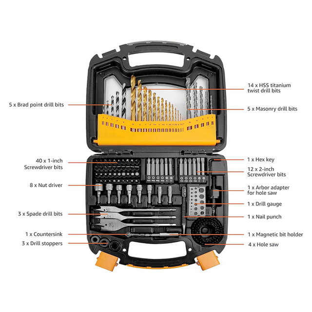 100 PCS Hot Sale Portable Woodworking Metal Hand Tool and Power Tools Drill Set