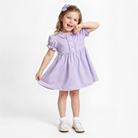 Gaun Pesta Anak Perempuan Kerah Peter Pan Lengan Pendek Mengembang Detail Ruffle Bahan Lembut Pita Rambut Senada untuk Ulang Tahun, Upacara, Liburan