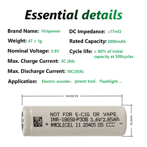 Wholesale Ultra-High Power Lithium Ion INR18650 P30B 30A 3000mAh <b>Flat</b> Top Molicel <b>Battery</b> for E-skateboards Electric Tools - Product Image 5