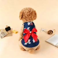 Robe d'été respirante à carreaux rouges pour animaux de compagnie, avec nœud perlé exquis, robe de fête élégante pour chiots et chats