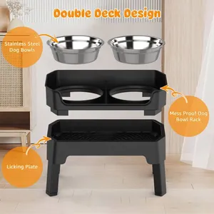 ZMaker 3 en 1 Cuencos elevados para perros 4 Cuencos elevados ajustables en altura para perros con 2 cuencos de comida para perros de acero inoxidable y plato para lamer