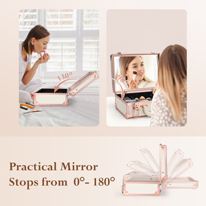 Estuche Organizador de Maquillaje Grande con Espejo LED, Soporte para Brochas, Divisores Ajustables, Estuche Portátil para Cosméticos y Almacenamiento de Uñas - Product Image 5