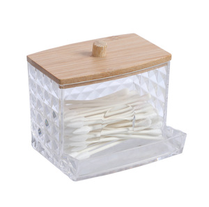 Boîte de rangement pour cotons-tiges en acrylique, lingettes faciales sèches, porte-serviettes faciales avec couvercle pour salle de bain - Product Image 5