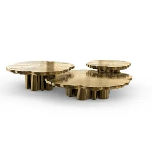 Mesa de centro moderna y moderna para sala de estar, <span class=keywords><strong>muebles</strong></span> de lujo de metal dorado y Raíz de nogal - Product Image 1