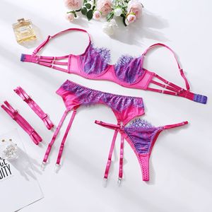 Ensemble de lingerie sexy 3 pièces pour femmes européennes et américaines, avec soutien-gorge push-up en dentelle brodée et lingerie amusante - Product Image 5