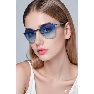 Geometric Polarized <b>Sunglasses</b> Stainless Frame Blue Gradient Lenses UV400 Fashion Shades for Driving Outdoor - Product Image 2