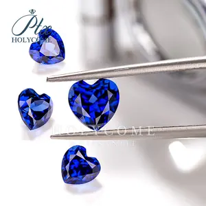 Holycome Heart Cut 6X6MM Lab Grown Diamond Blue Sapphire Corundum Loose Gemstones For Jewelry Support Custom