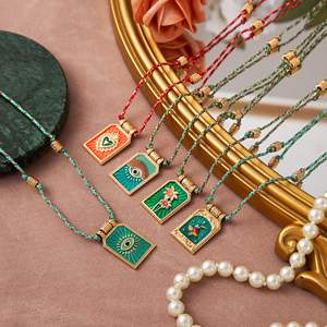 बोहेमिया 18k सोने की प्लेटेड तांबे के दिल के फूल की आंख आग का प्रतीक तेल-ड्रिपिंग वर्ग टैरो कार्ड हार - Product Image 3