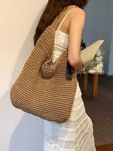 Bolsos de Hombro de Moda para Mujer, de Dos Tonos, con Letras, Bolsos Cruzados Casuales de Verano para Viaje, Tejidos, de Paja, de Poliéster - Product Image 4