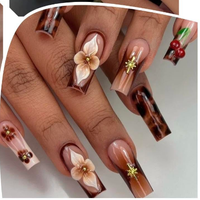 Faux ongles à presser en gros, faits main, en acrylique, carrés moyens, style 'Duck', dégradé rose-jaune, avec découpe, faux ongles français, couvrance totale 3D