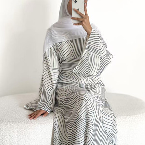 Vestido Abaya Maxi Estampado, Modesto, Talla Grande, Transpirable, para Mujeres Musulmanas, Uso Diario, Bodas, Otoño, Primavera, Verano - Product Image 1