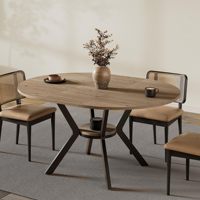 Table à manger ronde SENYU, plateau en bois, pieds en métal, design moderne, 4 places, meubles de maison stables