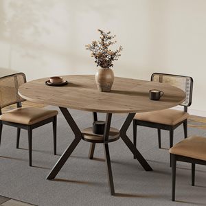 SENYU Round Dining <b>Table</b> <b>Wood</b> <b>Top</b> Metal Legs Modern Design 4 Seats Stable Home Furniture - Product Image 1