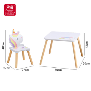 Ensemble de meubles pour enfants crèche de meubles préscolaires, modèle licorne <span class=keywords><strong>en</strong></span> bois pour enfants, ensemble une table et deux chaises, - Product Image 2