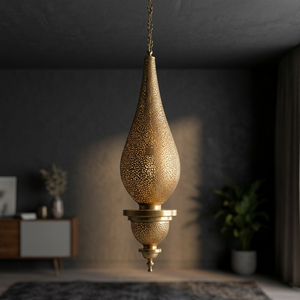 Lanterne suspendue en métal de grande taille en laiton AK en or fini antique lanterne de conception marocaine pour décor de Diwali/décor de table - Product Image 1