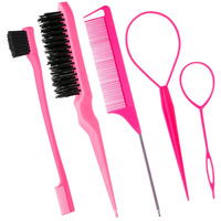 Vente chaude bricolage tressage cheveux queue outils ensemble de 5 queue de rat taquineries coiffure peigne cheveux peigne ensemble bord contrôle brosse