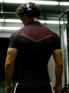 Nuova Maglietta Sportiva da <span class=keywords><strong>Uomo</strong></span> per Fitness, Traspirante, ad Asciugatura Rapida, Altamente Elastica, a Maniche Corte, per Allenamento in Palestra, Vestibilità Aderente - Product Image 2