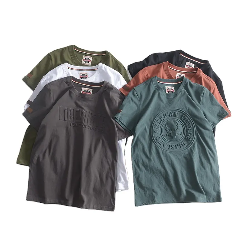 도매 중국 일반 클래식 라운드 넥 빈 오가닉 코튼 티셔츠 사용자 정의 3d 엠보싱 로고 인쇄 벌크 폴리 에스테르 티셔츠