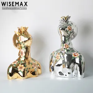 Wisemax Meubels Modern Interieur Gouden Zilveren Menselijk Hoofd Vorm Kunst Ornament Kunstenaar Hars Sculptuur Voor Huis Woonkamer