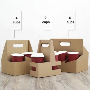 Custom logo printing disposable take away cardboard paper cup holder for bubble tea shop