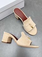 Mules élégantes pour femme en cuir véritable et daim, à bout ouvert, talon carré, avec nœud décoratif et pendentif fermoir doré, pour l'été