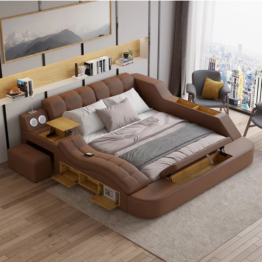 massage storage speaker brown smart bed king size tufted platform bed