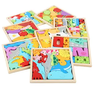 Jogo de tabuleiro de dinossauro cognitivo DIY, jogo educativo de madeira 3D para crianças, quebra-cabeça de desenho animado, popularidade de venda quente