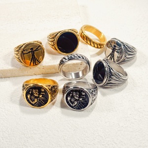 Nouvelle Arrivée Bague Lion pour <span class=keywords><strong>Homme</strong></span>, Anneau Torsadé Saint Christophe <span class=keywords><strong>Da</strong></span> <span class=keywords><strong>Vinci</strong></span>, Bague Chevalière Unique en Acier Inoxydable avec Onyx - Product Image 4