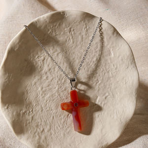 Kalung klasik sederhana bentuk silang dengan batu alam dan zirkon berwarna rantai Mewah Trendi untuk pernikahan dan pesta - Product Image 4