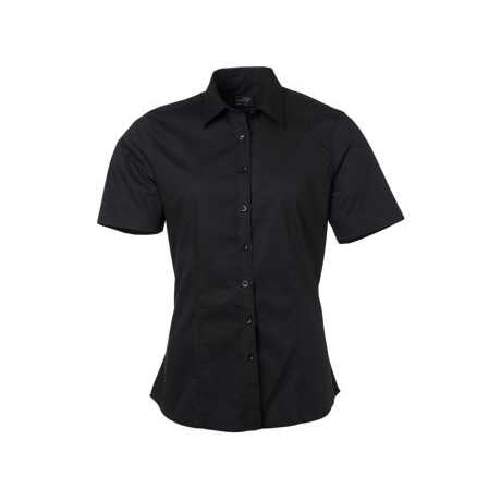 Ladies' Classic Short Sleeve Poplin Shirt Loose-Fitting Easy-Care Blended Fabric for Office or Party-XL Size