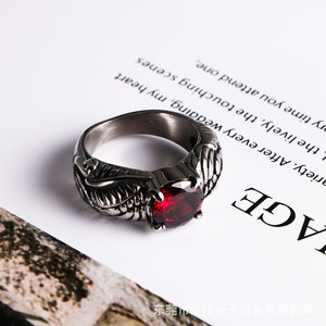 Anillo de Ala Estilo Coreano con Gema Roja Engastada en Garra, Joyería de Moda Unisex SA787 - Product Image 4