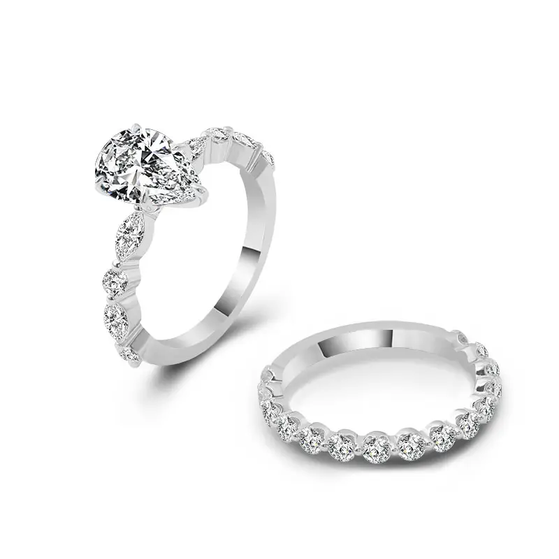 Provence Customized Jewelry Minimalist Style 10k White Gold Ring Set 3 Carat Pear Cut Moissanite Diamond Wedding Dress Ring Set