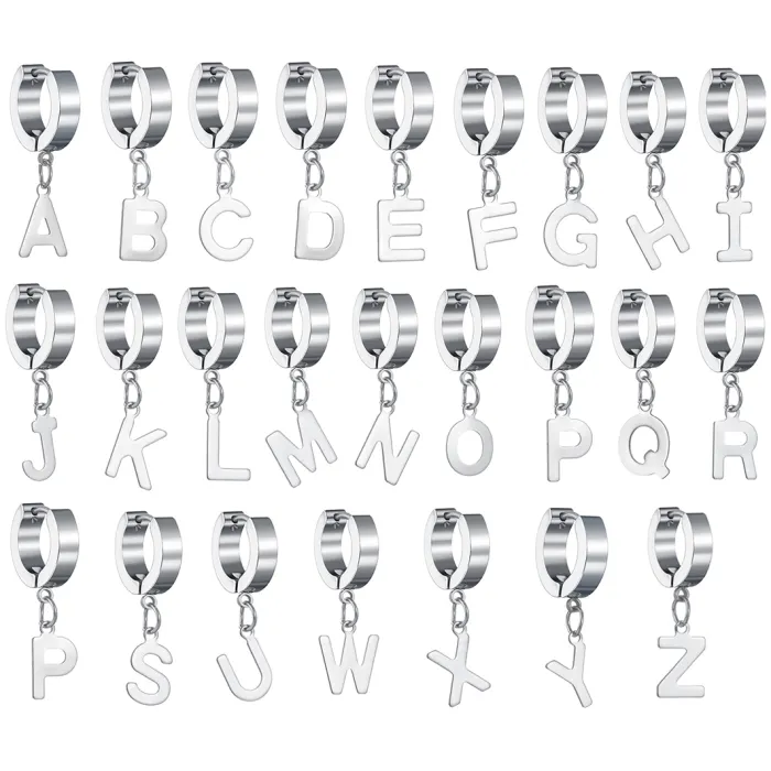 Пользовательские Начальная буква обруч уха, ювелирное изделие, высокое качество нержавеющая сталь оптовая продажа A-Z на английском языке, с изображением букв алфавита, серьги с болтающимися частями