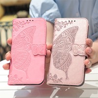 Étui en cuir PU pour iPhone 18 Pro Max S26, design papillon, support magnétique invisible, rabat avec fente pour cartes, résistant aux chutes