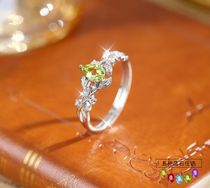 Bagues ajustables minimalistes en pierres naturelles en forme de goutte d'eau, en argent sterling 925, avec fleurs et feuilles, bijoux faits à la main pour femmes - Product Image 2