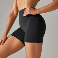 Couleur unie taille haute Yoga Leggings courts femmes Double face ponçage pêche hanche moulant sport cyclisme Shorts