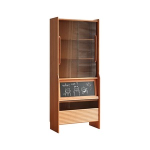 Zeyang Nordic <b>Solid</b> <b>Wood</b> <b>Bookcase</b> Cherry <b>Wood</b> Glass Doors Storage Cabinet Freestanding Bookshelf With Adjustable Partitions - Product Image 5