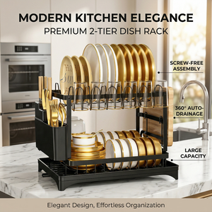 Nouveau Égouttoir à Vaisselle de Cuisine 2 Niveaux avec Supports de Rangement <span class=keywords><strong>pour</strong></span> Cuillères et Couteaux et Bac de Récupération, <span class=keywords><strong>pour</strong></span> Évier de Comptoir - Vente Chaude - Product Image 2