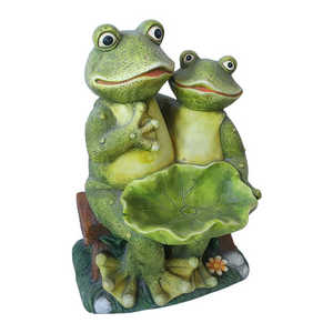 Estatua de Rana de Resina para Jardín, Madre e Hijo Sentados en una Hoja de Loto, Comedero para Pájaros - Product Image 3