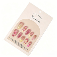 30 faux ongles 3D roses en forme de fleur, en acrylique, à presser, taille moyenne, couvrance totale, avec colle – Vente en gros
