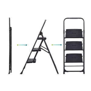Scala Pieghevole in Metallo a 3 Gradini con Piedini Gommati Antiscivolo 47x113 Cm Capacità 150 Kg - Product Image 3