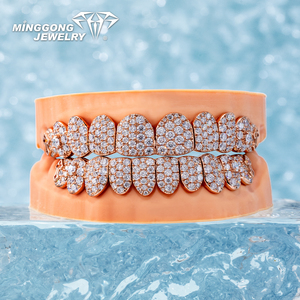 Personnalisé 6 Pointeur Diamant Fine Jewelry Croix Rouge Opale Hip-Hop <span class=keywords><strong>Grillz</strong></span> pour Dents VVS Moissanite 925 Argent - Product Image 1