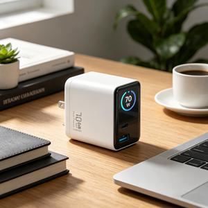 Adaptateur de charge rapide mural rétractable 65W PD USB C blanc avec câble et écran - Product Image 6