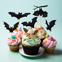 Fabrikpreis Schwarze Fledermaus Cupcake-Topper Halloween-Party-Dekoration Gruselige Kuchendekoration Fledermaus-Thema Geburtstagsdeko