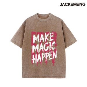 T-shirt Oversize Rosa Lavato 'Make Magic Happen' Stile Streetwear Retrò, Maglietta Hip Hop a Maniche Corte, Disponibile all'Ingrosso da Magazzino Locale USA - Product Image 2
