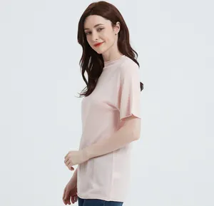 2024 ilkbahar/yaz High-end kadın nefes örgü kısa kollu kazak 85% bambu 15% kaşmir t-shirt toptan için