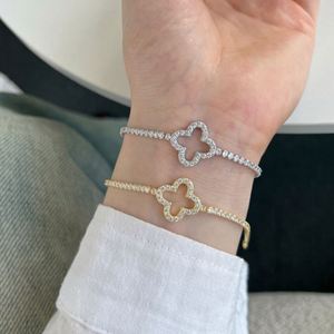 Dylam Top Jewelry 925 Sterling <b>Silver</b> Hypoallergenic Non Tarnish 5A Cubic Zirconia Four Leaf Clover <b>Charm</b> Tennis <b>Bracelet</b> - Product Image 2