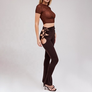 Chocolate <strong>Jersey</strong> Cutout <strong>Trousers</strong> Aesthetic <strong>Ladies</strong> Fashion Pants - Product Image 5
